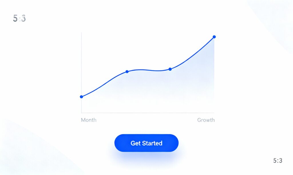 Minimal modern landing page illustration showing a clean layout, CTA button, and analytics graph on a laptop screen.