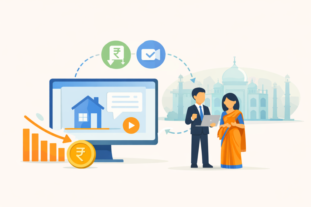 Minimal illustration of real estate demo with decreasing cost per lead in India